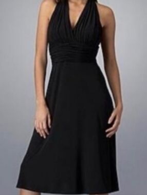 Black Halter Ties Dress Sexy Dinner Date LBD Marilyn Monroe Backless Party Event